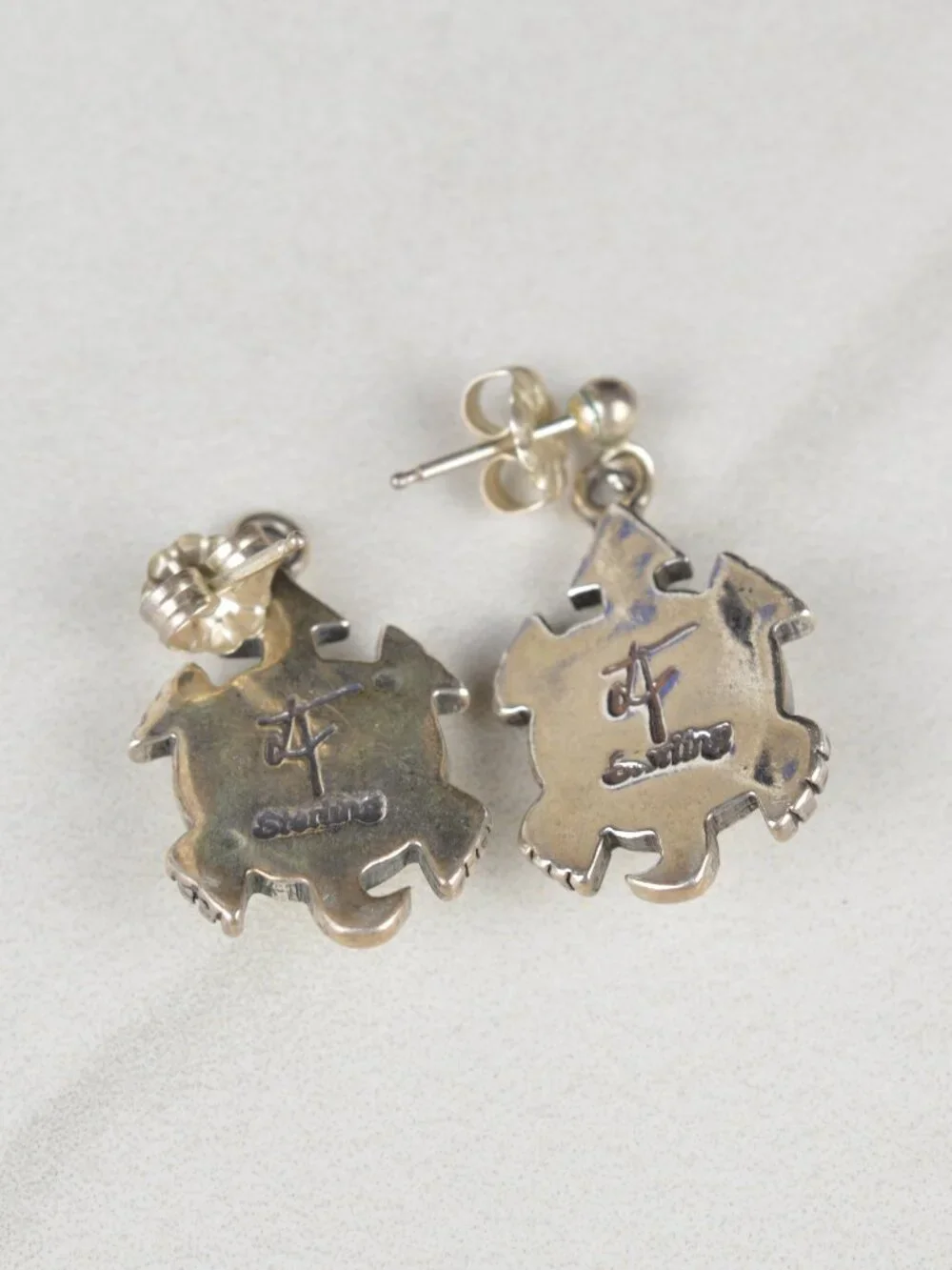 Vintage Navajo Signed Sterling Silver Turtle Dangle Earrings 5.9g Southwestern